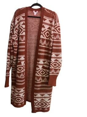 No Boundaries Aztec Cardigan 4X Rust Boho Duster Open Front Southwest Sweater